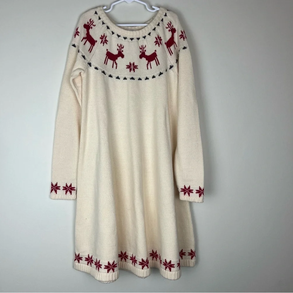 Hanna Andersson Dear Deer Fair Isle Reindeer Christmas Sweater Dress size 10